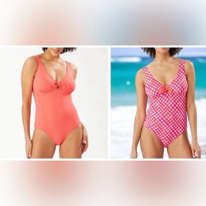 Tommy Bahama Harbour Island Reversible Tie Front OnePiece Swimsuit Size 8 Coral